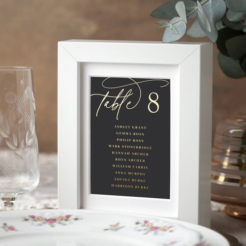 Gold Foil Script Framable Guest Names Table Number Foil Prints