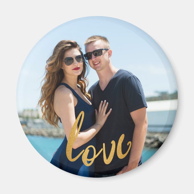 Gold Foil Script Love Personalized Photo Magnet (Front)