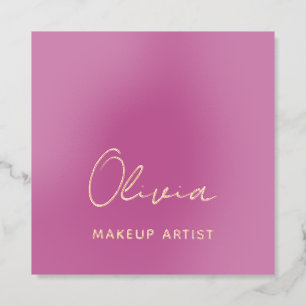 Gold Foil Script Makeup Artist Business Card Pink
