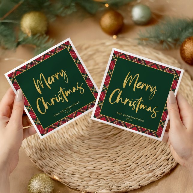 Gold Foil Script Merry Christmas Holiday Party Napkins (Gold Foil Script Merry Christmas Holiday Party Napkins)