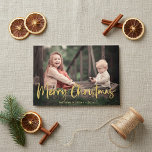 Gold Foil Script Merry Christmas Holiday Photo<br><div class="desc">Modern Gold Foil Script Merry Christmas Holiday Photo Folded Card featuring your photo and our modern typography of Merry Christmas in faux gold foil. Easily add your custom text for the perfect, minimalist, rustic yet modern holiday cards. The inside of the card features our holiday plaid of red, green, white,...</div>