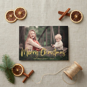 Gold Foil Script Merry Christmas Holiday Photo