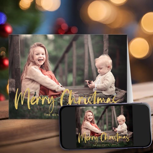 Gold Foil Script Merry Christmas Holiday Photo