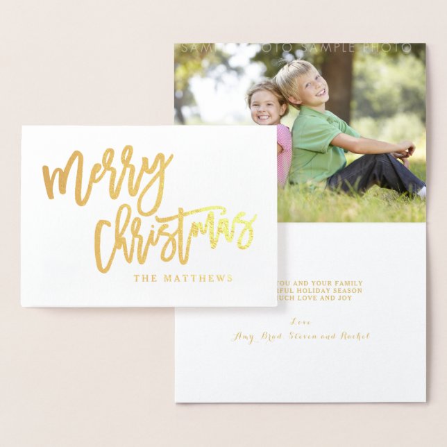 Gold Foil Script Merry Christmas Holiday Photo Foil Card (Display)