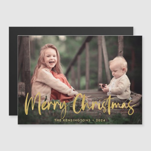 Gold Foil Script Merry Christmas Holiday Photo Magnetic Invitation