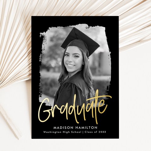 Gold Foil Script Photo Graduation Announcement