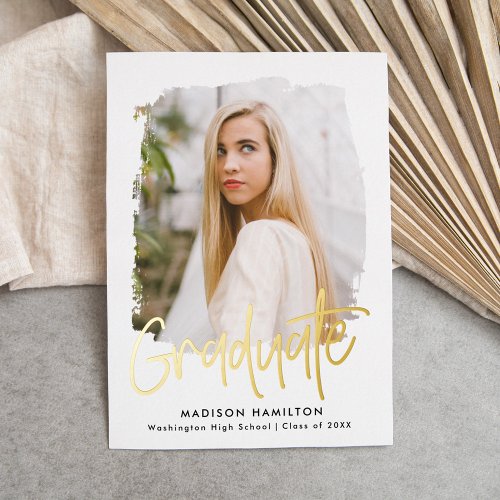 Gold Foil Script Photo Graduation Announcement