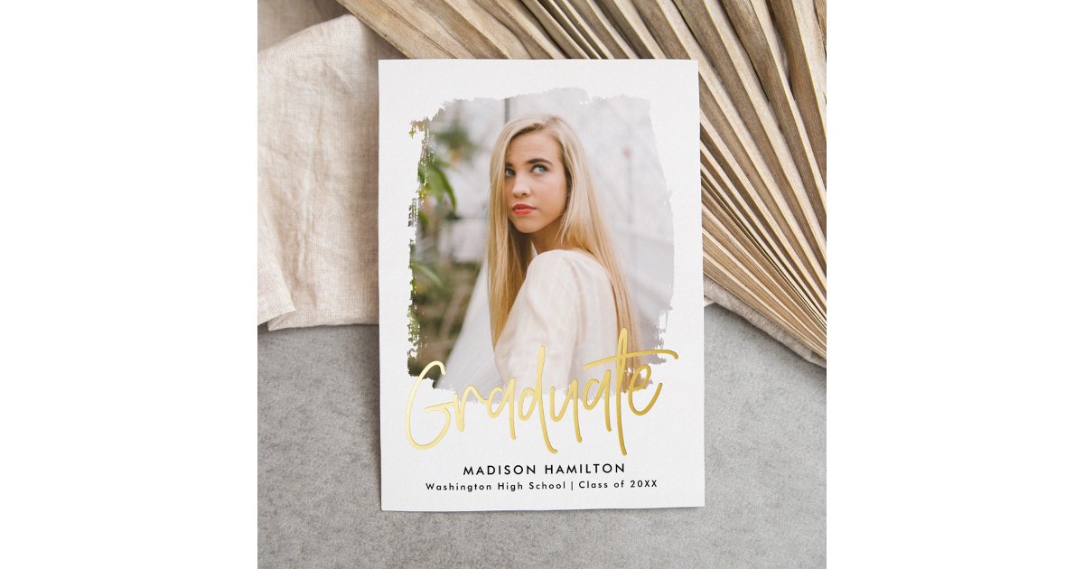 Gold Foil Script Photo Graduation Announcement | Zazzle