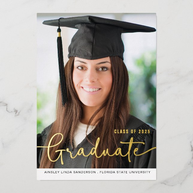 Gold Foil Script Photo Graduation Announcement (Front)