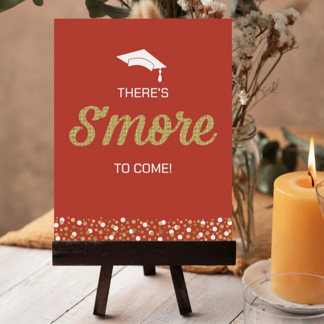Gold Foil Script S’more Confetti Red Grad Sign (Creator Uploaded)