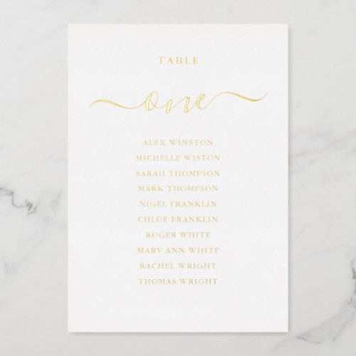 Gold Foil Script Table Number Seating Chart