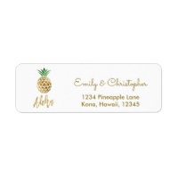 Gold Foil Script Wedding Aloha Pineapple Label