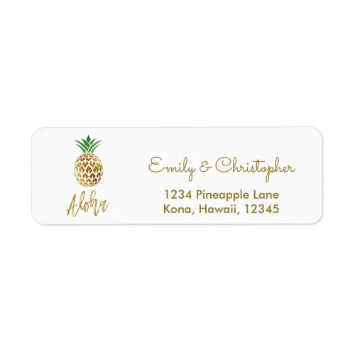 Gold Foil Script Wedding Aloha Pineapple Label