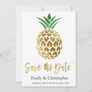 Gold Foil Script Wedding Save the Date Pineapple