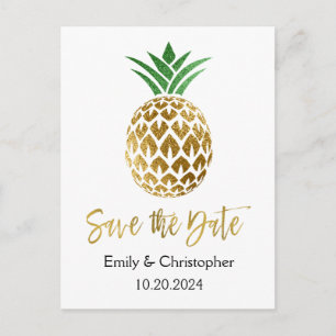 Gold Foil Script Wedding Save the Date Pineapple Announcement Postcard