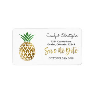 Gold Foil Script Wedding Save the Date Pineapple Label