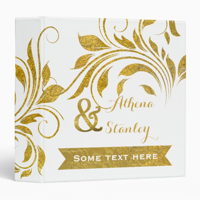 Gold foil scroll leaf floral wedding planner binder (Front/Spine)