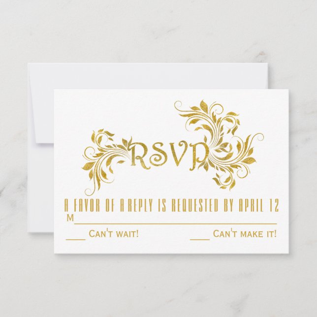 Gold foil scroll leaf floral wedding RSVP response Invitation (Front)