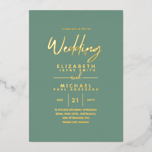 GOLD FOIL Sea Glass Green Modern All-in-1 Wedding Foil Invitation