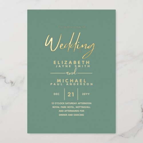 GOLD FOIL Sea Glass Green Modern All_in_1 Wedding Foil Invitation