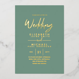 GOLD FOIL Sea Glass Green Modern All-in-1 Wedding Invitation