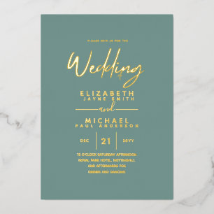 GOLD FOIL Sea Glass Sage Modern All-in-1 Wedding Invitation