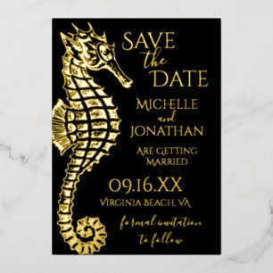Gold Foil Seahorse Beach Wedding Save the Date Invitation