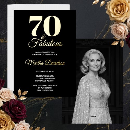 Gold Foil Seventy and Fabulous 70th Birthday Party Invitation