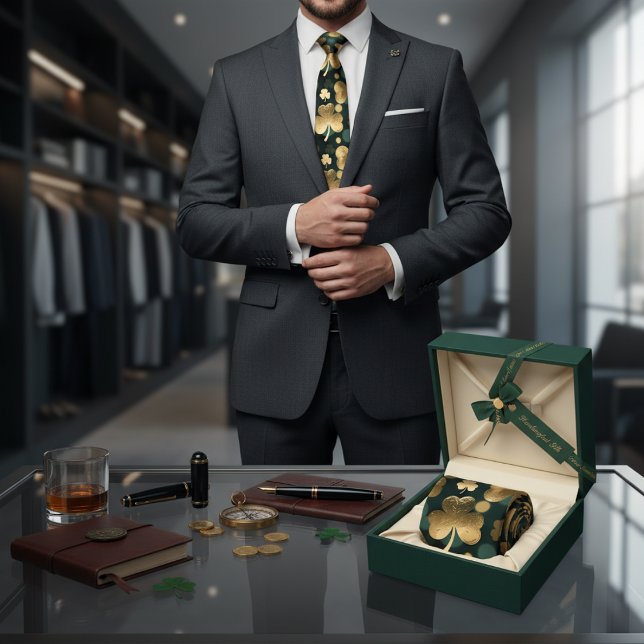 Gold Foil Shamrock Pattern St. Patrick's Day Neck Tie (Creator Uploaded)