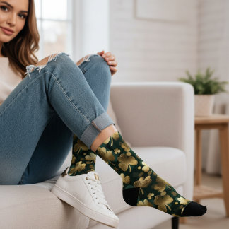 Gold Foil Shamrock Pattern St. Patrick's Day Socks
