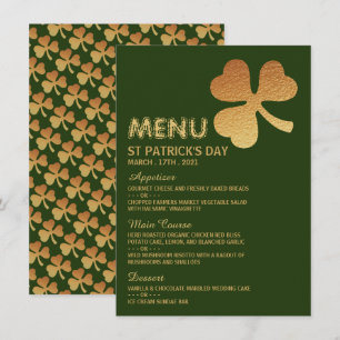 Gold Foil Shamrock, St Patrick's Day Menu Card