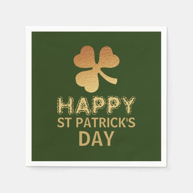 Gold Foil Shamrock, St Patrick's Day Party Napkins (Front)