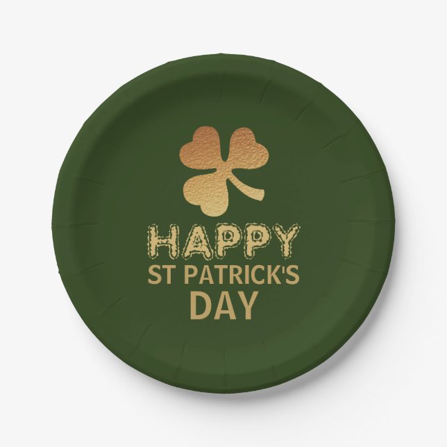 Gold Foil Shamrock, St Patrick's Day Party Paper Plates (Front)