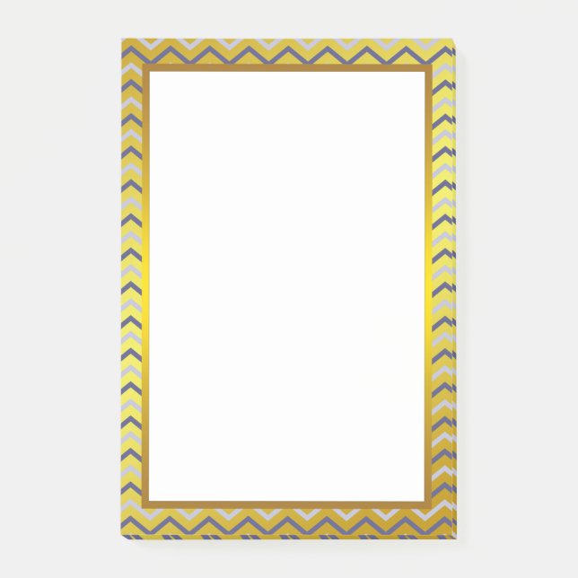 Gold Foil Silver Gray Chevron Zigzag Pattern Post-it Notes (Front)