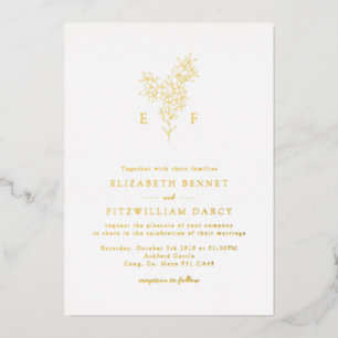 Gold Foil Simple Cherry Blooming Blossom Monogram  Invitation