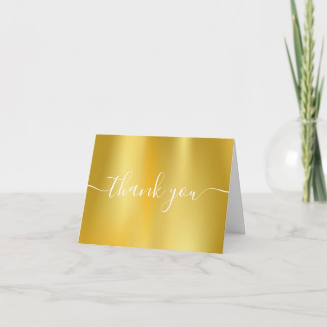 Gold Foil Simple Modern Elegant Script Letterpress Thank You Card (Front)