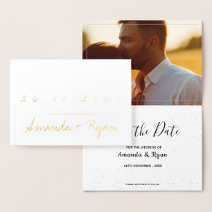 Gold Foil Simple Photo Wedding Save The Date Foil Card