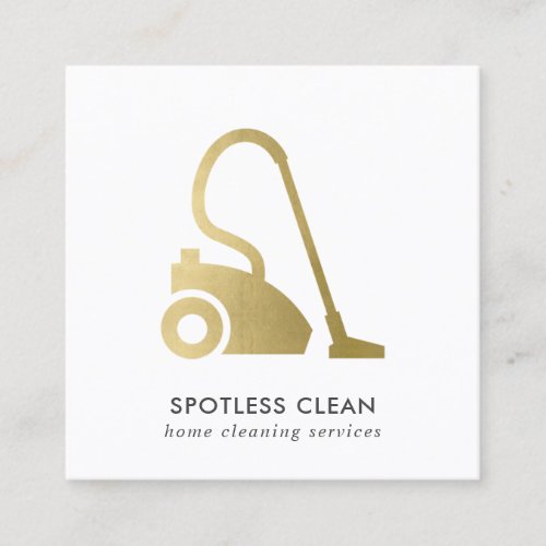 GOLD FOIL SIMPLE VACUUM CLEANER CLEANING SERVICE SQUARE BUSINESS CARD