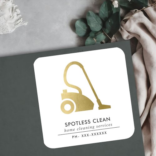 GOLD FOIL SIMPLE VACUUM CLEANER CLEANING SERVICE SQUARE STICKER