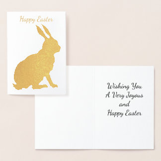 Gold Foil Sitting Happy Easter Bunny Rabbit Card