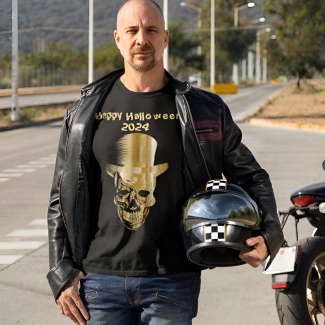 Gold Foil Skull Top Hat Halloween T-Shirt (Creator Uploaded)