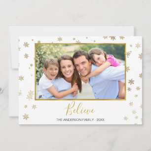 Gold Foil Snowflakes Believe Photo Card