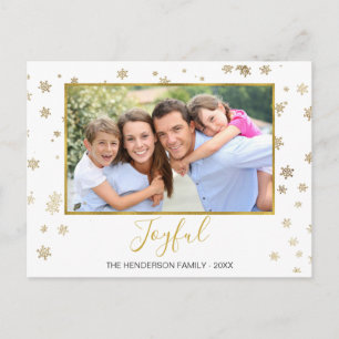 Gold Foil Snowflakes Joyful Christmas Photo Card