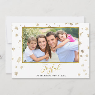 Gold Foil Snowflakes Joyful Christmas Photo Card