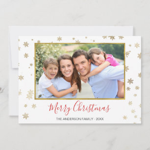 Gold Foil Snowflakes Merry Christmas Photo Card
