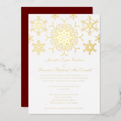 Gold Foil Snowflakes Wedding Invite