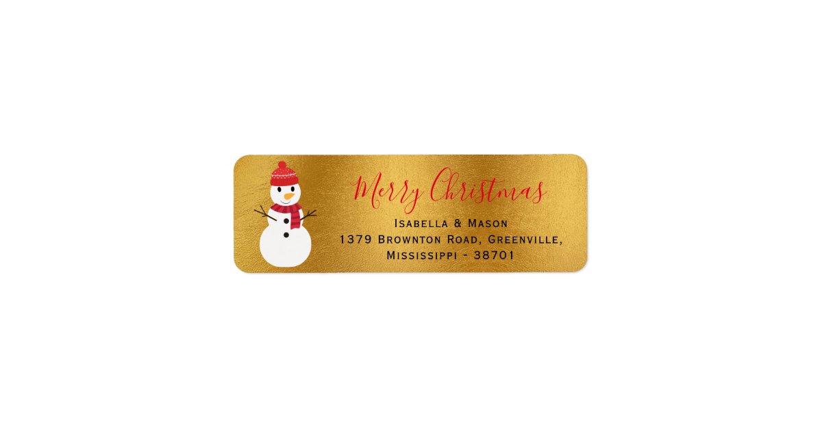 Gold Foil Snowman Christmas Return Address Label | Zazzle ...