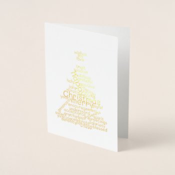 Gold Foil Sober Christmas Tree Word Cloud Foil Card by ArtByJubee at Zazzle