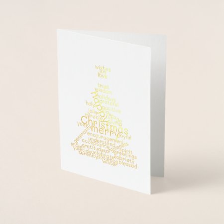 Gold Foil Sober Christmas Tree Word Cloud Foil Card
