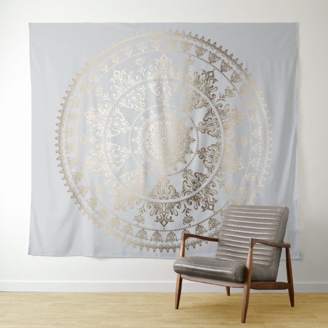 Gold Foil Solar Mandala Wall Tapestry Custom Color (In Situ (Horizontal))